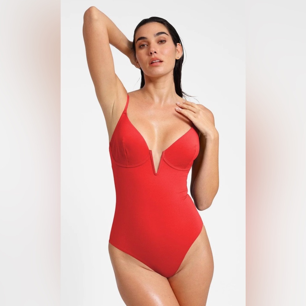 POPILUSH Shapewear Plunging V Slimming One-Piece Swimsuit